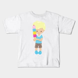 Boy With Ice Cream, Blond Hair, Ice Cream Cone Kids T-Shirt